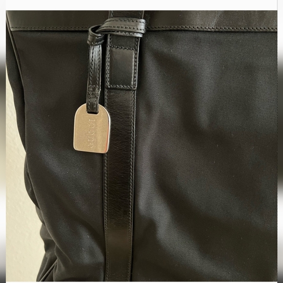 GUCCI Vintage Shoulder Tote Nylon Leather Black VGUC - Picture 10 of 11